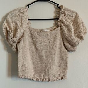 Lush Cream Textured Puff Sleeve Blouse